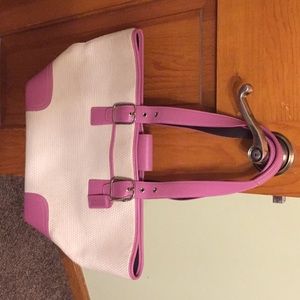 Pink and cream canvas Coach purse